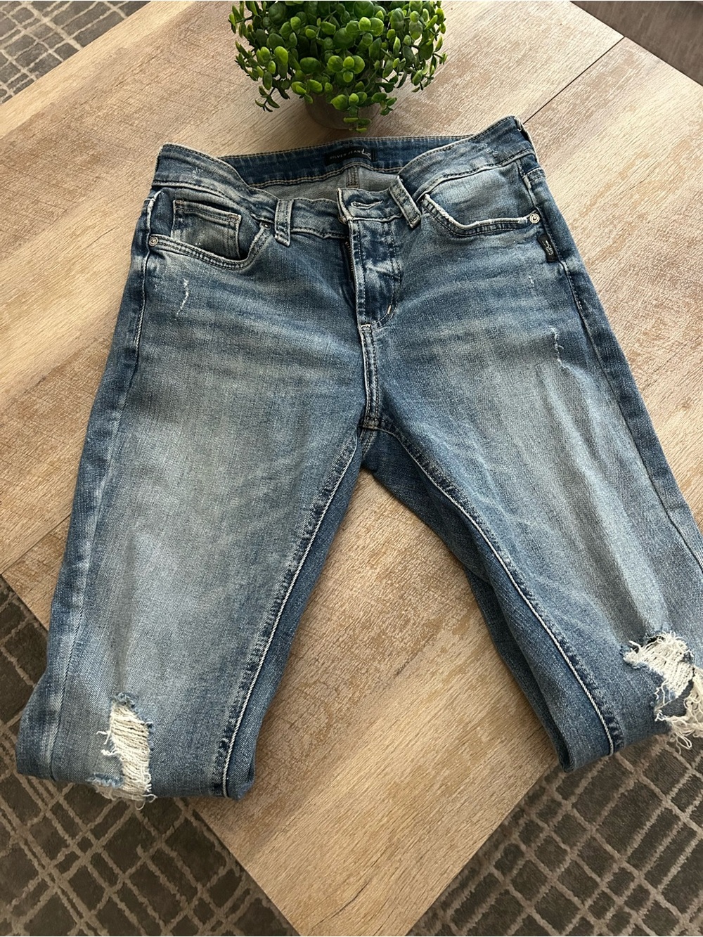 Women’s Silver Distressed Slim Fit Jeans - Light Blue